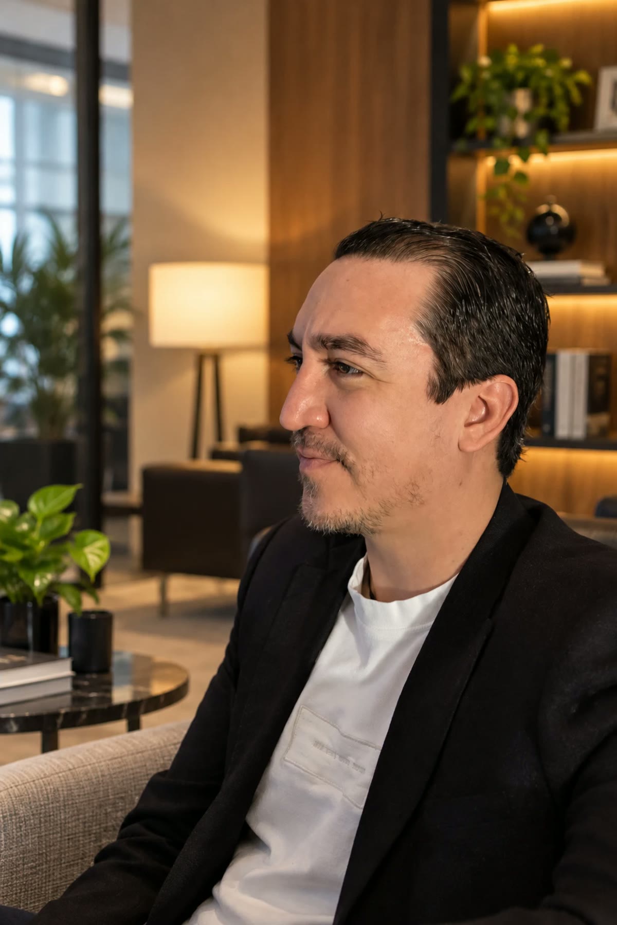 Gabriel Gil Gutierrez, sentado en un lounge, de perfil